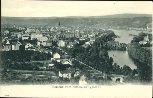 Ak Koblenz am Rhein, Blick auf den Ort vom Rittersturz aus