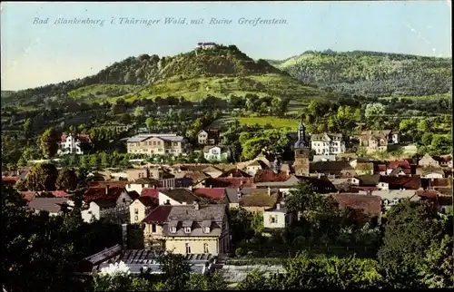 Ak Bad Blankenburg in Thüringen, Blick auf den Ort mit Ruine Greifenstein