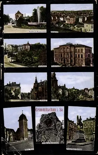 Ak Crimmitschau in Sachsen, Roter Turm, König Albert Denkmal, Bismarckhain, Hospitalstraße