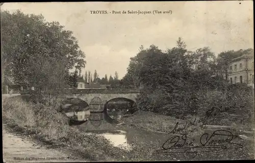 Ak Troyes Aube, Pont de Saint Jacques, vue aval