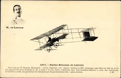 Ak Aviation, L'Aviateur M. de Laborie, Biplan Bruneau, H. Farman