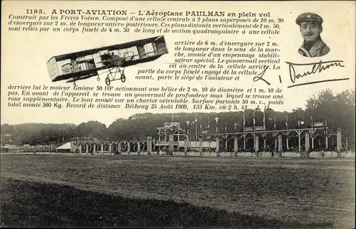 Ak Port Aviation, L'Aeroplane Paulhan, Freres Voisin, Aviateur