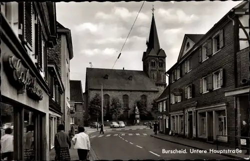 Ak Burscheid in Nordrhein Westfalen, Untere Hauptstraße, Cafe, Kirche