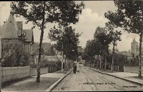 Ak Aumale Seine Maritime, Avenue de la Gare