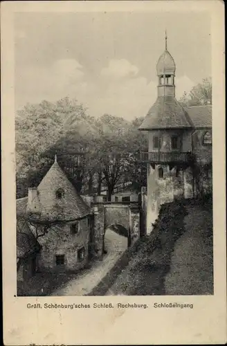 Ak Rochsburg Lunzenau in Sachsen, Gräflich Schönburgsches Schloss, Schlosseingang