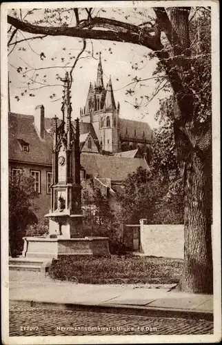 Ak Erfurt in Thüringen, Herrmannsdenkmal, Blick auf den Dom