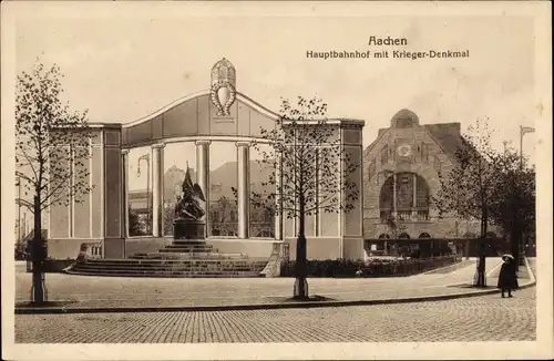 Ak Aachen in Nordrhein Westfalen, Hauptbahnhof, Kriegerdenkmal