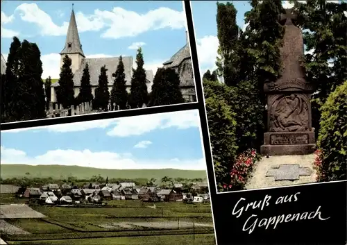 Ak Gappenach im Maifeld, Kirche, Panorama, Denkmal