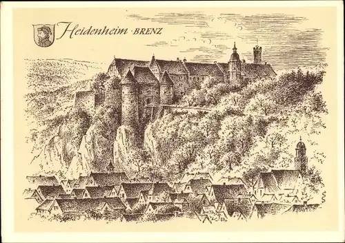 Wappen Künstler Ak Schäfer-Grohe, L., Heidenheim an der Brenz, Panorama mit Schloss