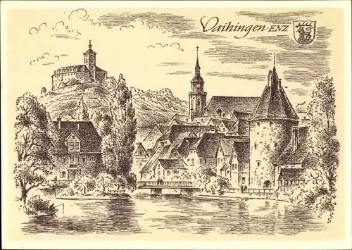 Wappen Künstler Ak Schäfer-Grohe, L., Vaihingen an der Enz, Blick auf die Stadt