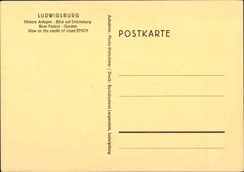 Ak Ludwigsburg in Baden Württemberg, Hintere Anlagen, Blick auf Emichsburg