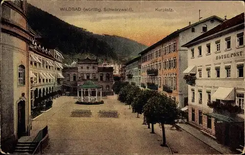 Ak Bad Wildbad im Schwarzwald, Kurplatz, Hotel Post