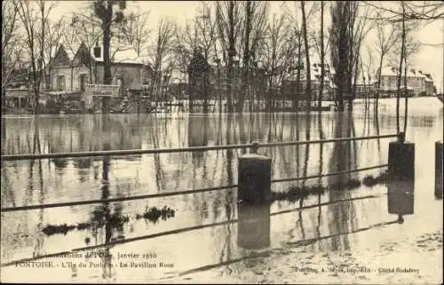 Ak Pontoise Val d'Oise, Les inondations de l'Oise, janvier 1910, L'Ile du Pothuis, Le Pavillon Rose