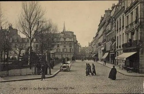 Ak Caen Calvados, La Rue de Strasbourg