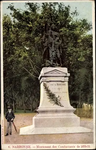 Ak Narbonne Aude, Monument des Combattants de 1870-71