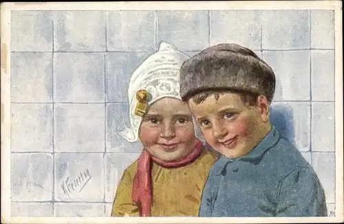 Künstler Ak Feiertag, K., Portrait zweier Kinder, BKWI 686-4