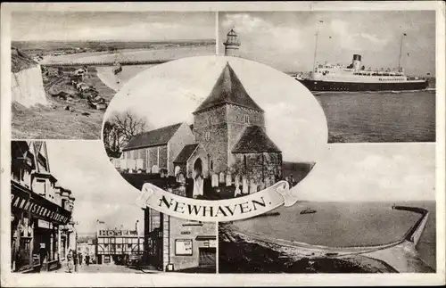 Ak Newhaven East Sussex England, Hafenbecken, Kirche, Hotel, Dampfschiff, Ortsansichten