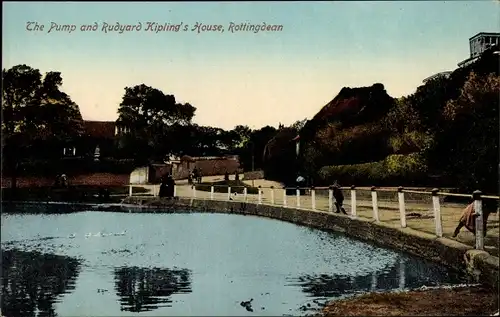 Ak Rottingdean Sussex England, The Pump and Rudyard Kipling's House