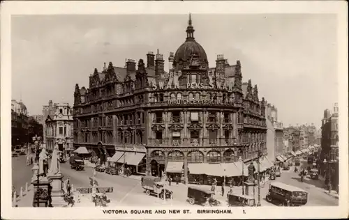 Ak Birmingham West Midlands England, Victoria Square and New Street