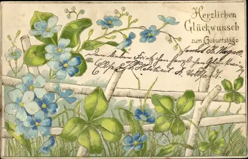 Präge Litho Glückwunsch, Geburtstag, Kleeblätter