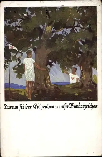 Künstler Ak Amtsberg, Otto, Zum Besten der dt. Turnerschaft, Eichenbaum als Bundeszeichen