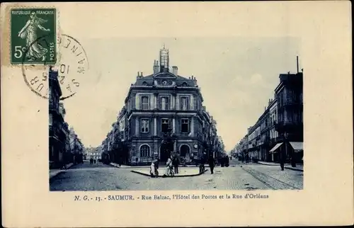 Ak Saumur Maine et Loire, Rue Balzac, Hotel des Postes, Rue d'Orleans