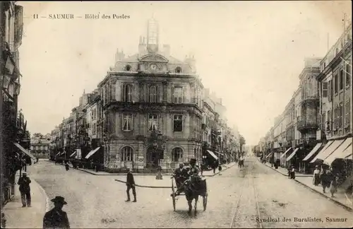 Ak Saumur Maine et Loire, Hotel des Postes, Rue Balzac, Rue d'Orleans