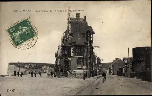 Ak Mers Seine Maritime, L'Avenue de la Gare et Esplanade