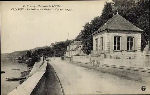 Ak Croisset Seine Maritime, Le Pavillon de Flaubert, Vue sur le Quai