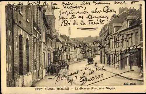 Ak Criel Bourg Seine Maritime, La Grande Rue, vers Dieppe