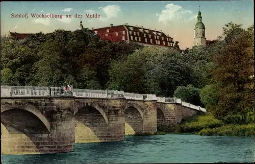 Ak Wechselburg in Sachsen, Schloss an der Mulde, Brücke
