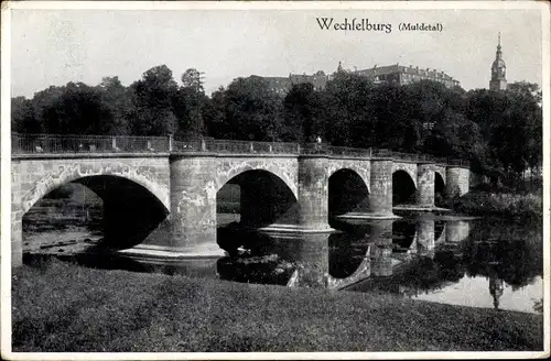 Ak Wechselburg Mulde, Schloß, Brücke