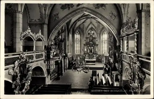 Ak Schleiz in Thüringen, Inneres der Bergkirche, Altarseite