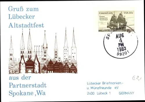 Ak Lübeck in Schleswig Holstein, Gruß zum Altstadtfest aus Partnerstadt Spokane Washington