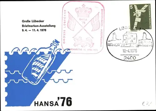 Ak Lübeck in Schleswig Holstein, Groß Lübecker Briefmarkenausstellung 1976, Hansa 76