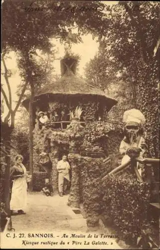 Ak Sannois Val d’Oise, Au Moulin de la Terrasse, Kiosque rustique du Pere La Galette