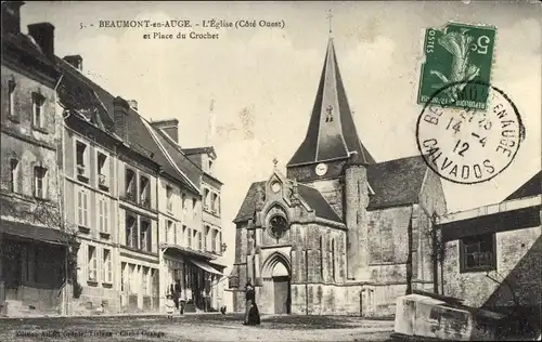 Ak Beaumont en Auge Calvados, L'Eglise, Place du Crochet