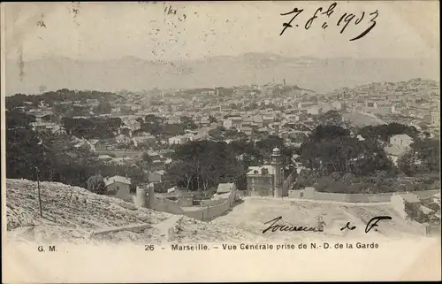 Ak Marseille Bouches du Rhône, Vue générale prise de Notre Dame de la Garde