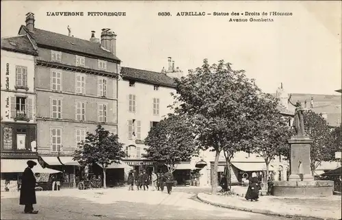 Ak Aurillac Cantal, Statue des Droits de l'Homme, Avenue Gambetta