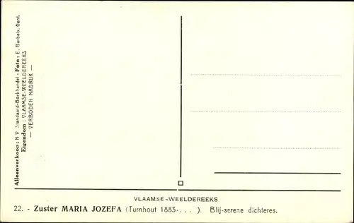 Ak Zuster Maria Jozefa, Flämische Dichterin, Portrait