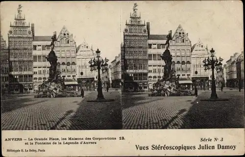 Stereo Ak Antwerpen Anvers Flandern, La Grande Place, les Maisons des Corporations