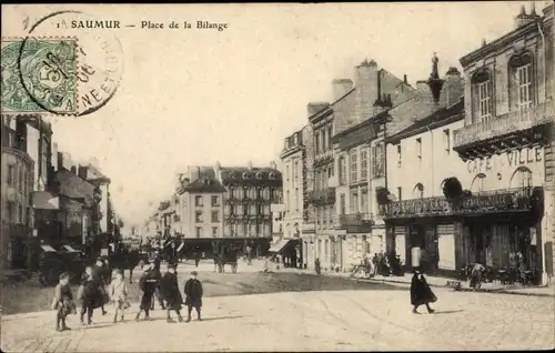 Ak Saumur Maine et Loire, Place de la Bilange, Cafe de Ville