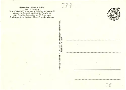 Ak Echthausen Wickede an der Ruhr, Gaststätte Haus Schulte, Aussen- und Innenansicht