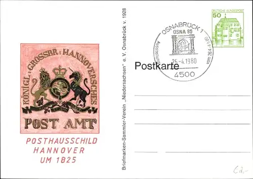 Ganzsachen Ak Osnabrück, Briefmarken Sammler Verein Niedersachsen eV, Posthausschild