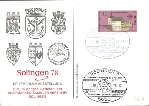 Wappen Ak Solingen in Nordrhein Westfalen, Briefmarkenausstellung 1978