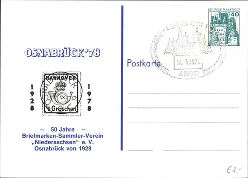 Ganzsachen Ak Osnabrück in Niedersachsen, 50 Jahre Briefmarken Sammler Verein Niedersachsen eV