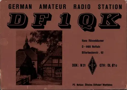 Ak Nottuln Nordrhein Westfalen, QSL Karte, Funkerkarte, DF1QK, Ortspartie, Hans Rönnebäumer