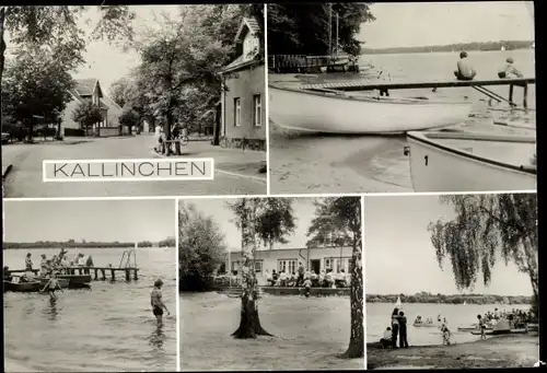 Ak Kallinchen bei Motzen Zossen, Straßenpartie, Bootsanlegestelle