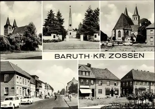 Ak Baruth in der Mark, Ortsansichten, Kirchen, Straßenpartieen