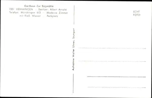 Ak Hemmingen in Württemberg, Gasthaus Zur Sägmühle